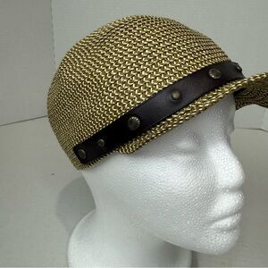 Armani Exchange Y2K Straw Newsboy Cap Leather Band XS/S
